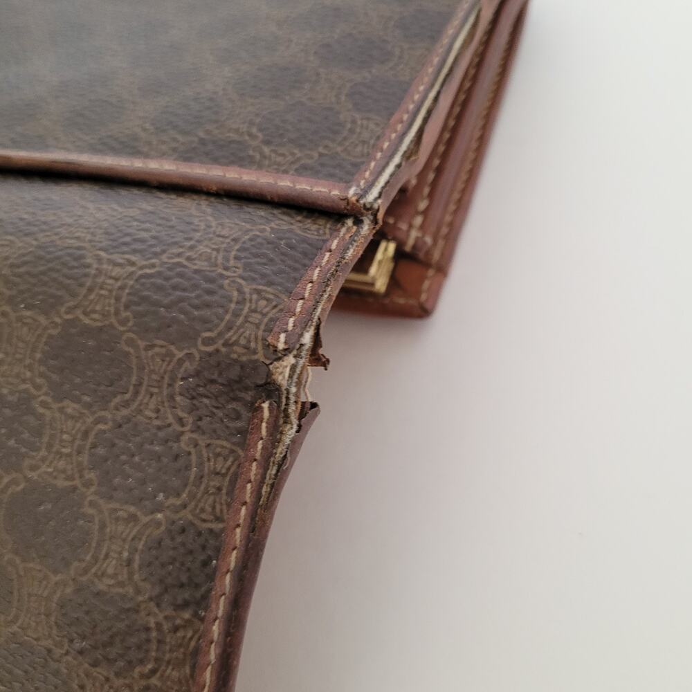 Celine Macadam Triomphe Monogram Brown Coated Canvas Leather Long Wallet Vintage - Picture 8 of 13